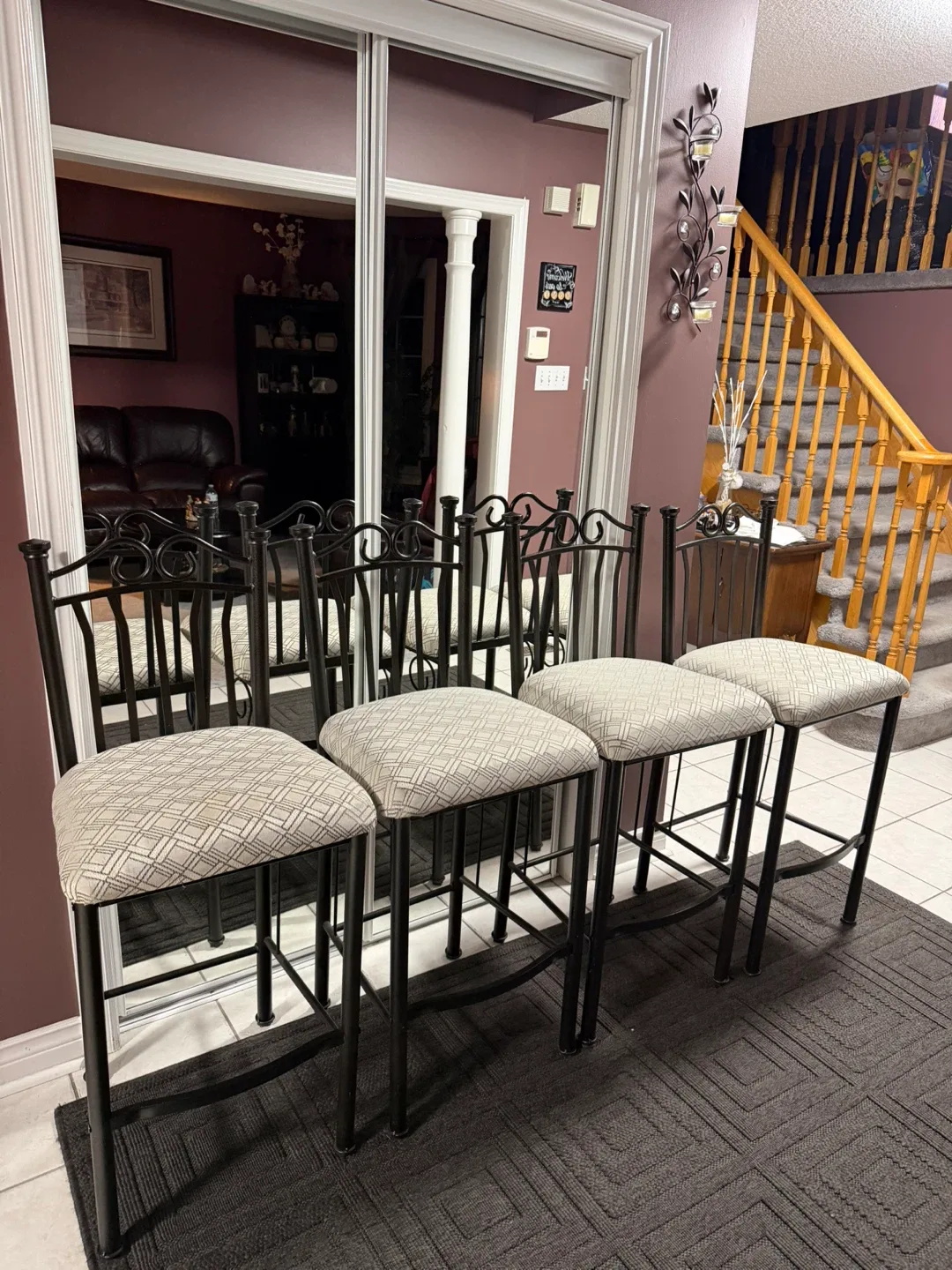 Set of 4 Bar Stools - Black Metal Frame- Soft cushion