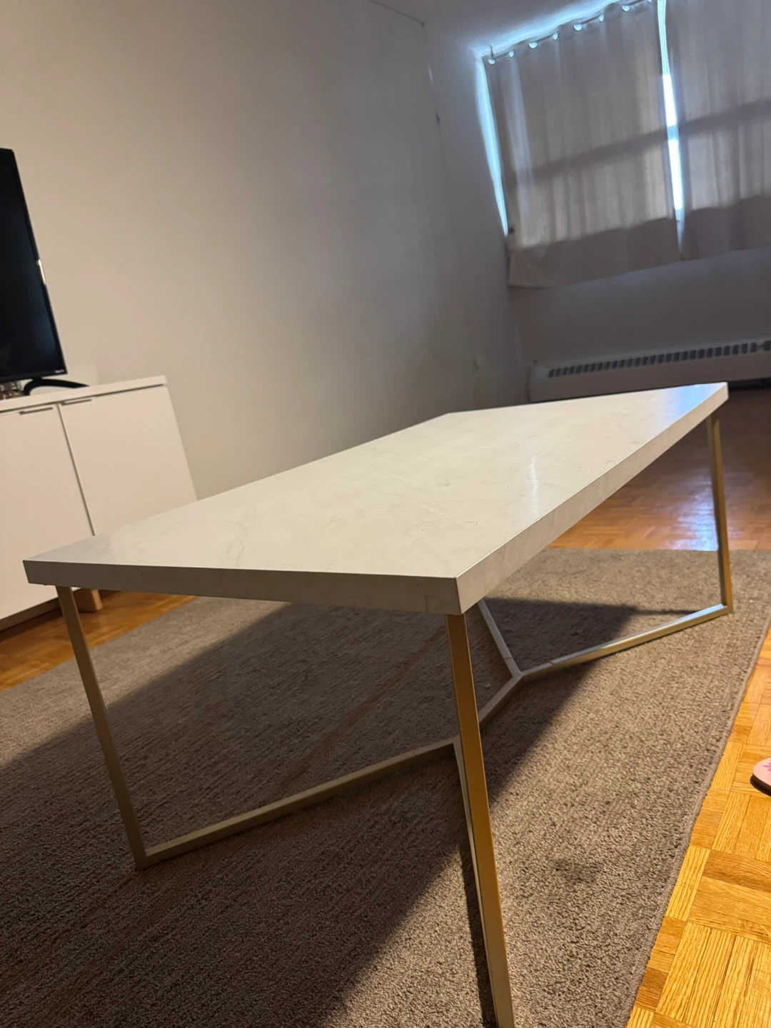 Pemberly Row Coffee Table - White Faux Marble & Gold