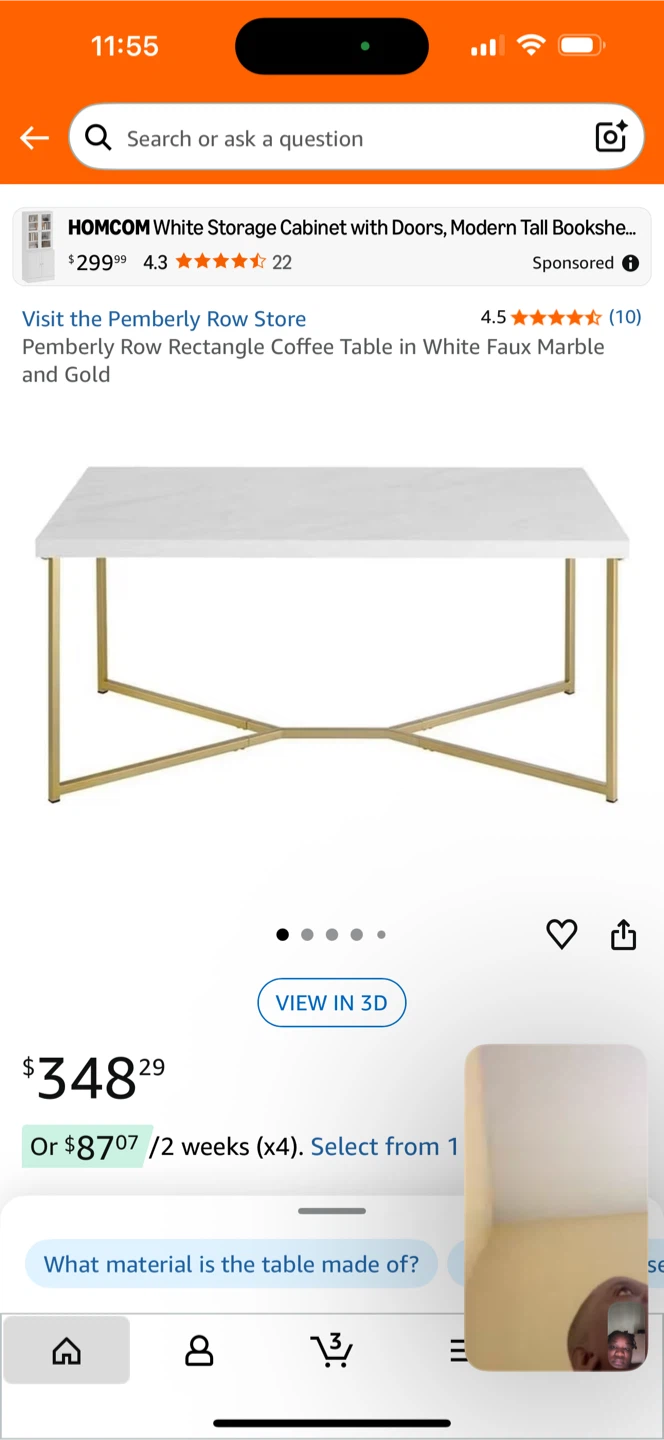 Pemberly Row Coffee Table - White Faux Marble & Gold - photo 2