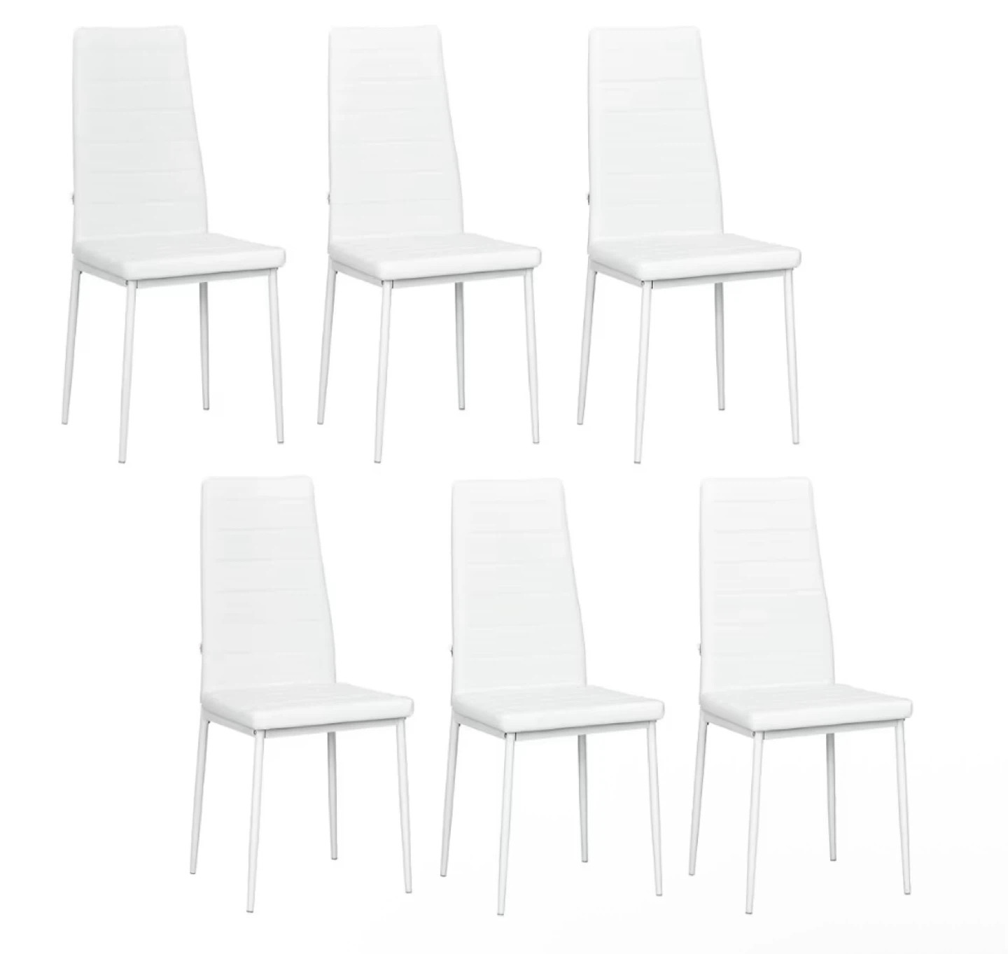 Set of 6 White PU Leather Dining Chairs