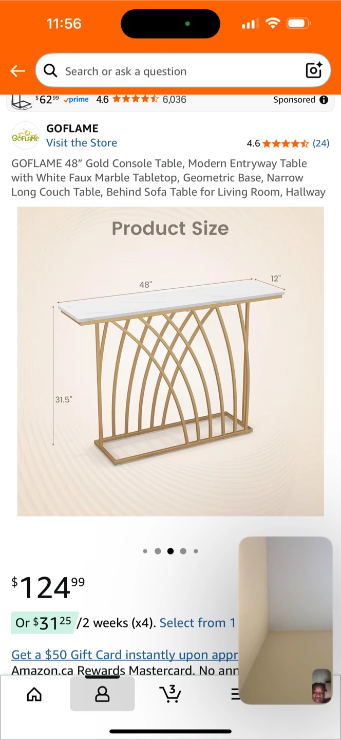 GOFLAME 48" Gold Console Table - photo 2