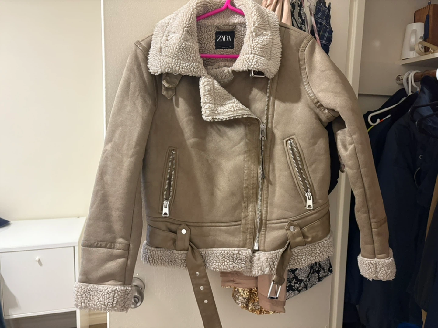 Zara Faux Shearling Biker Jacket - photo 3