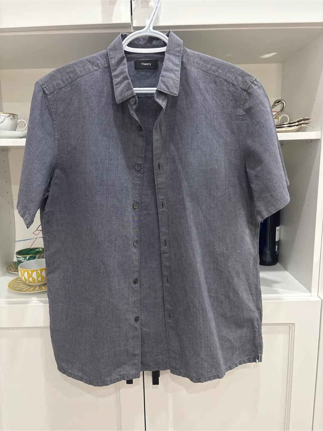 Theory Grey Short Sleeve Button-Up Shirt size M
