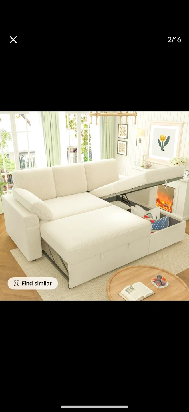 White L-Shaped Pull Out Sofa - photo 4