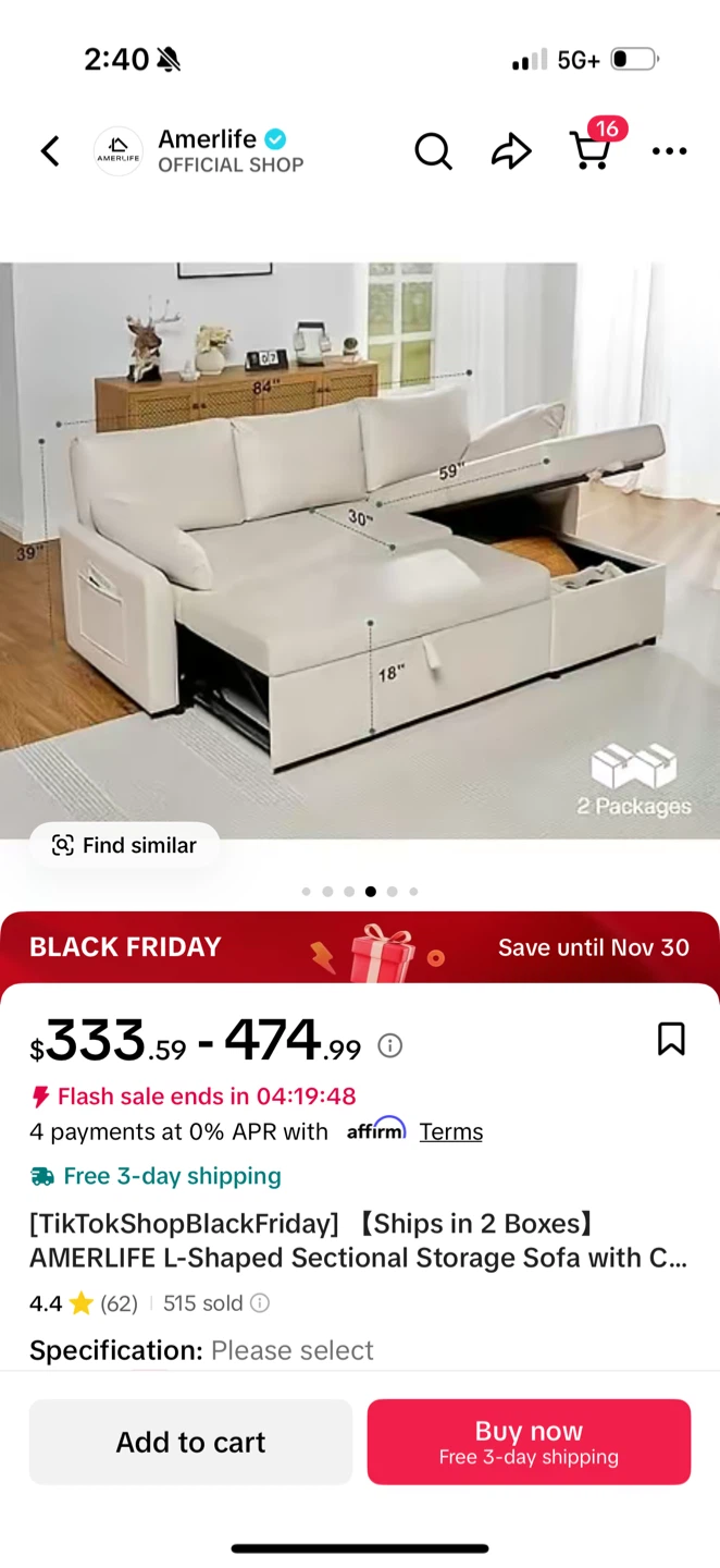 White L-Shaped Pull Out Sofa - photo 5