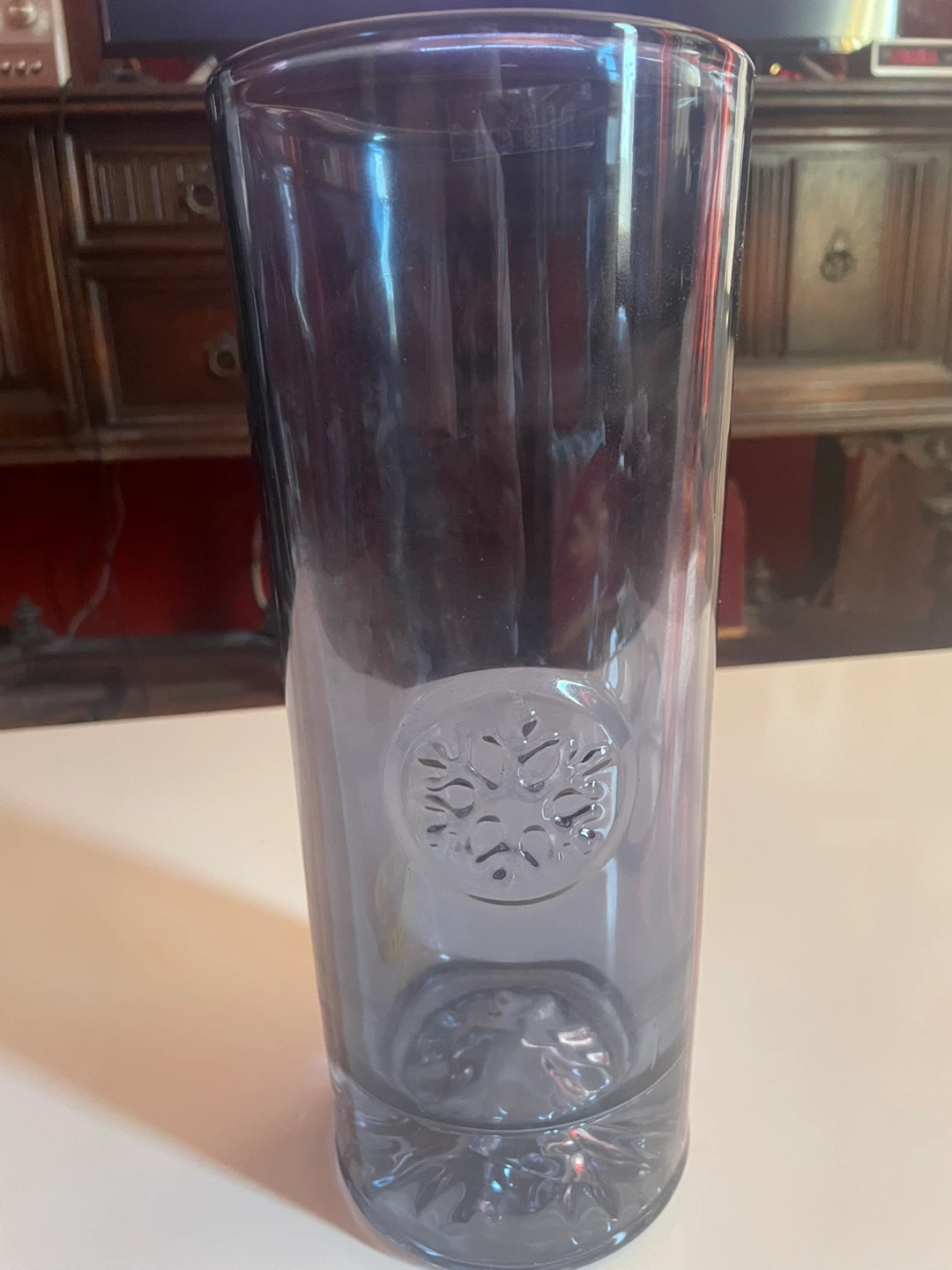 Blue Embossed Glass Vase, 11" Tall