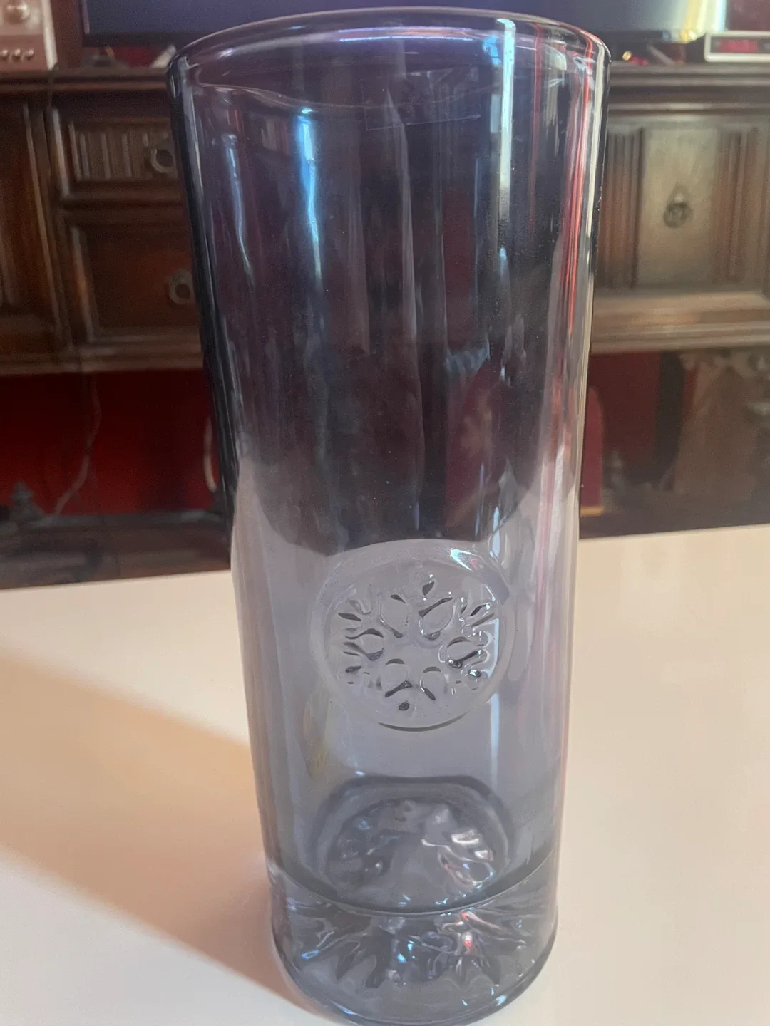 Blue Embossed Glass Vase, 11" Tall