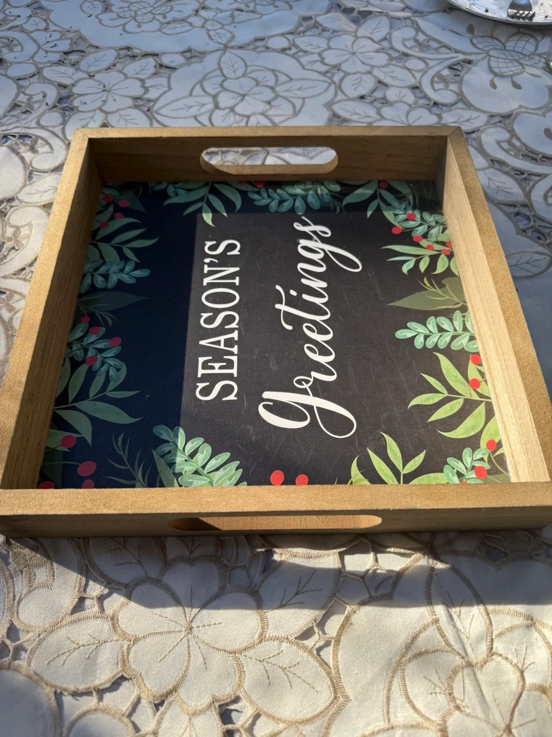 Season's Greetings Wooden Tray