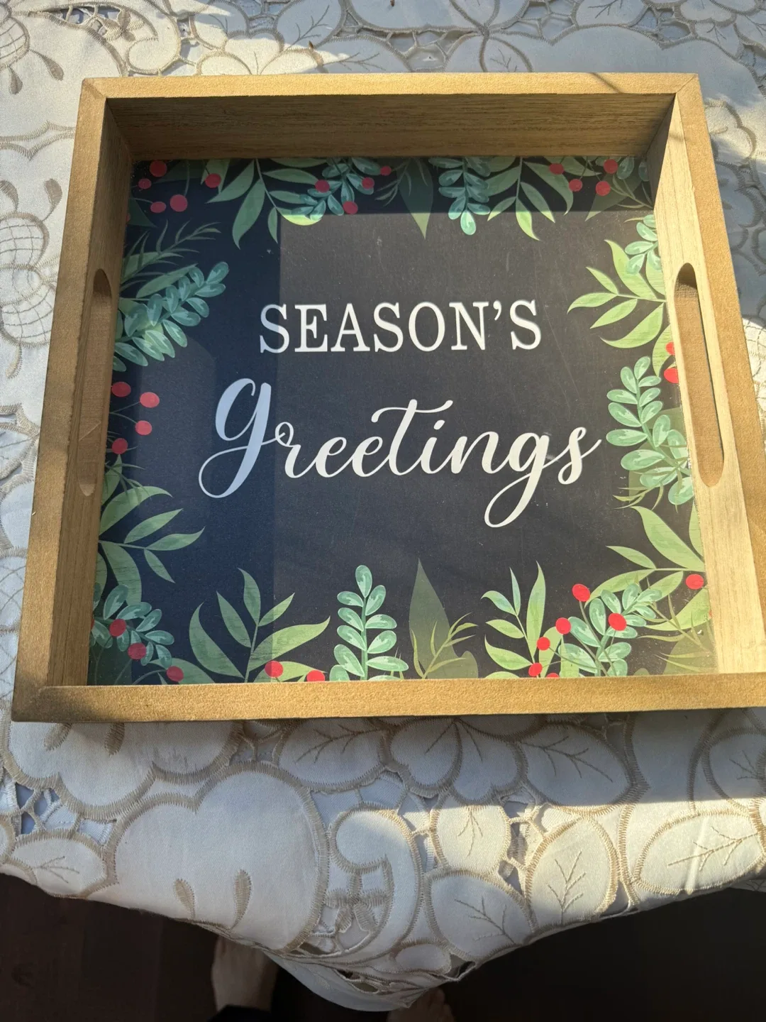 Season's Greetings Wooden Tray image indicator(2)