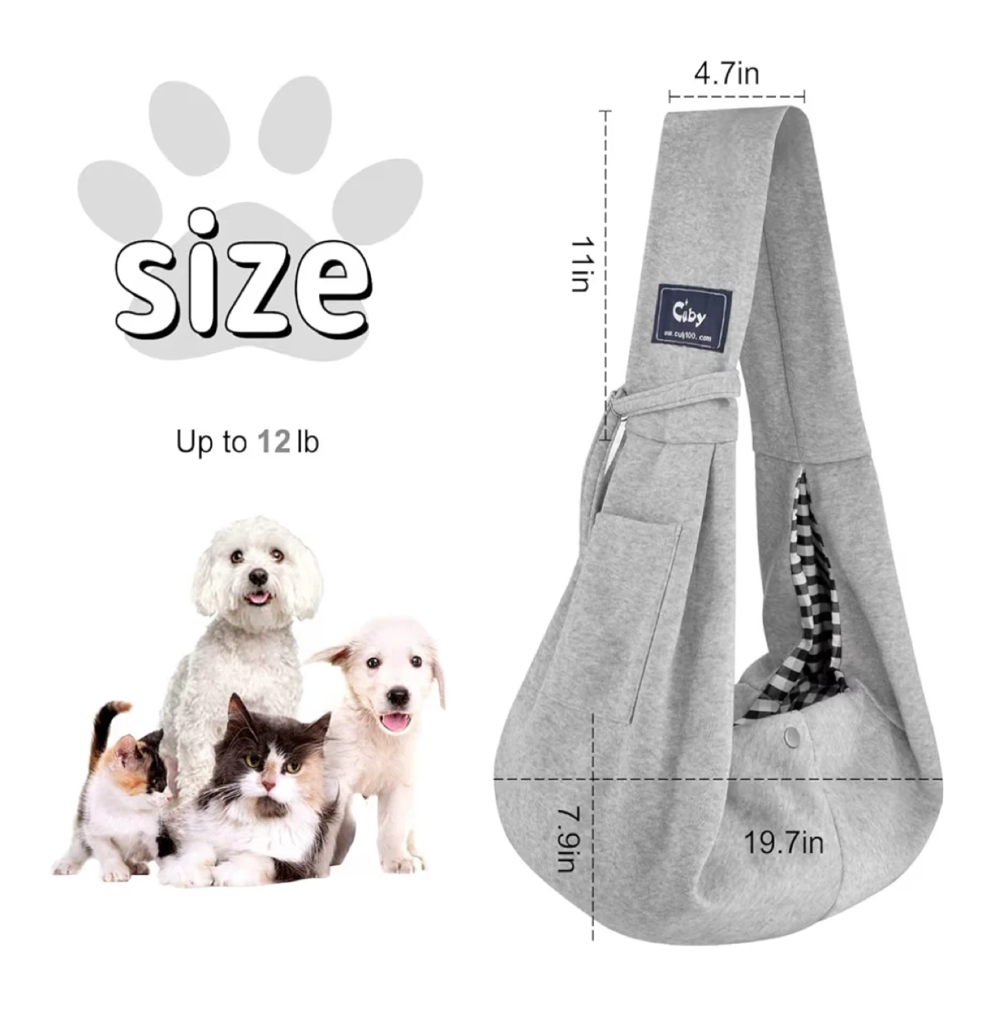 CIBY Pet Sling Carrier - Grey, Up to 12 lb - photo 2