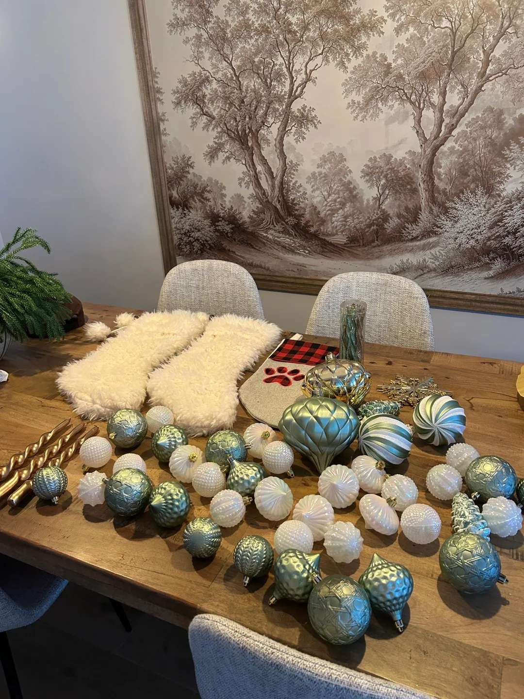 Sage green/ gold/ white Christmas decor
