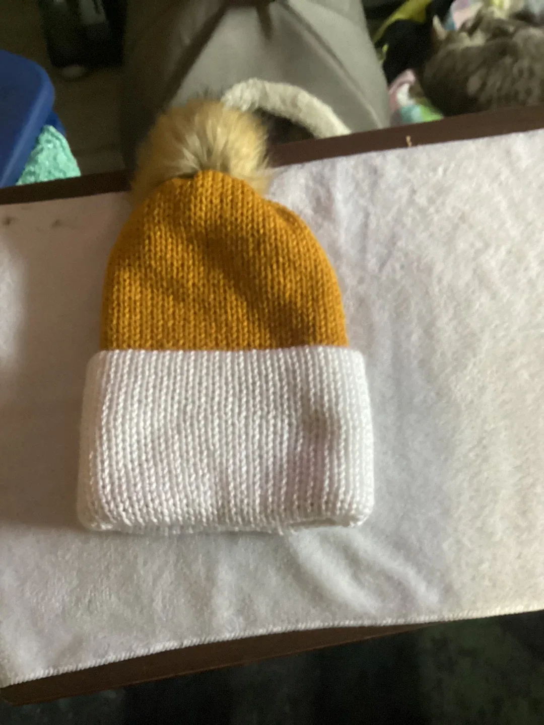 Handmade Knitted Toque & scarf - Mustard & White image indicator(2)