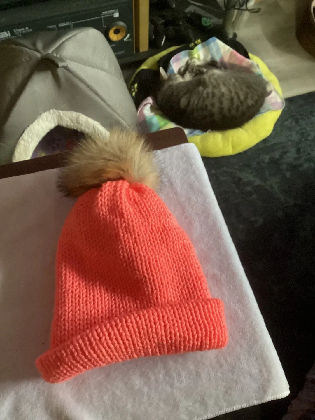 Coral Knit Beanie with Pom Pom