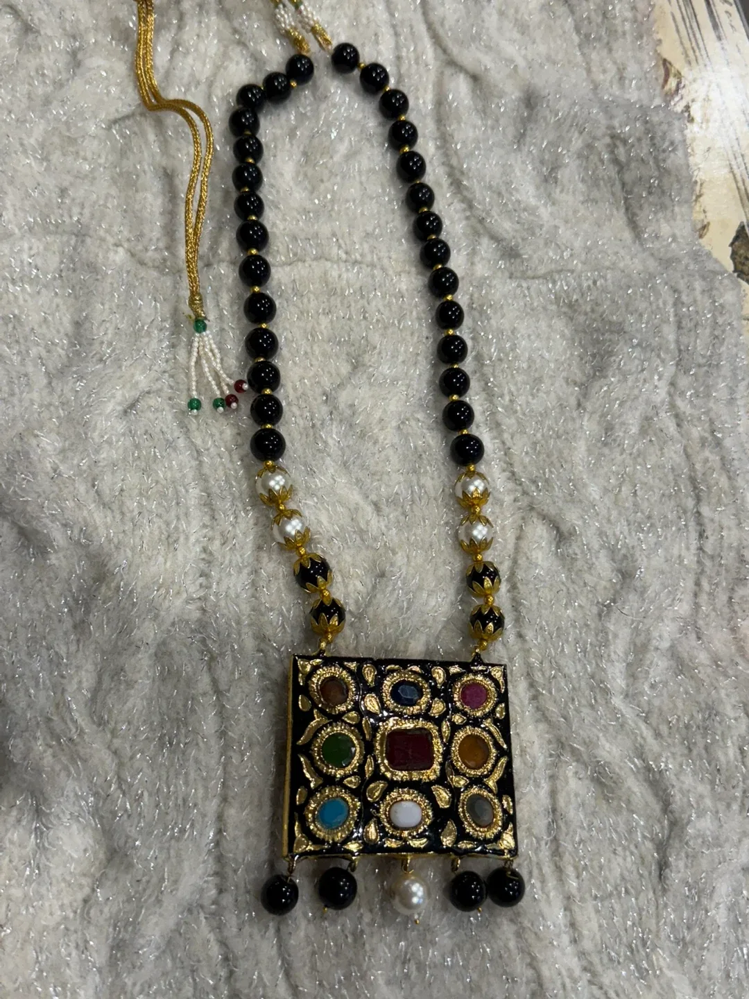 Beaded Necklace with Gemstone Pendant