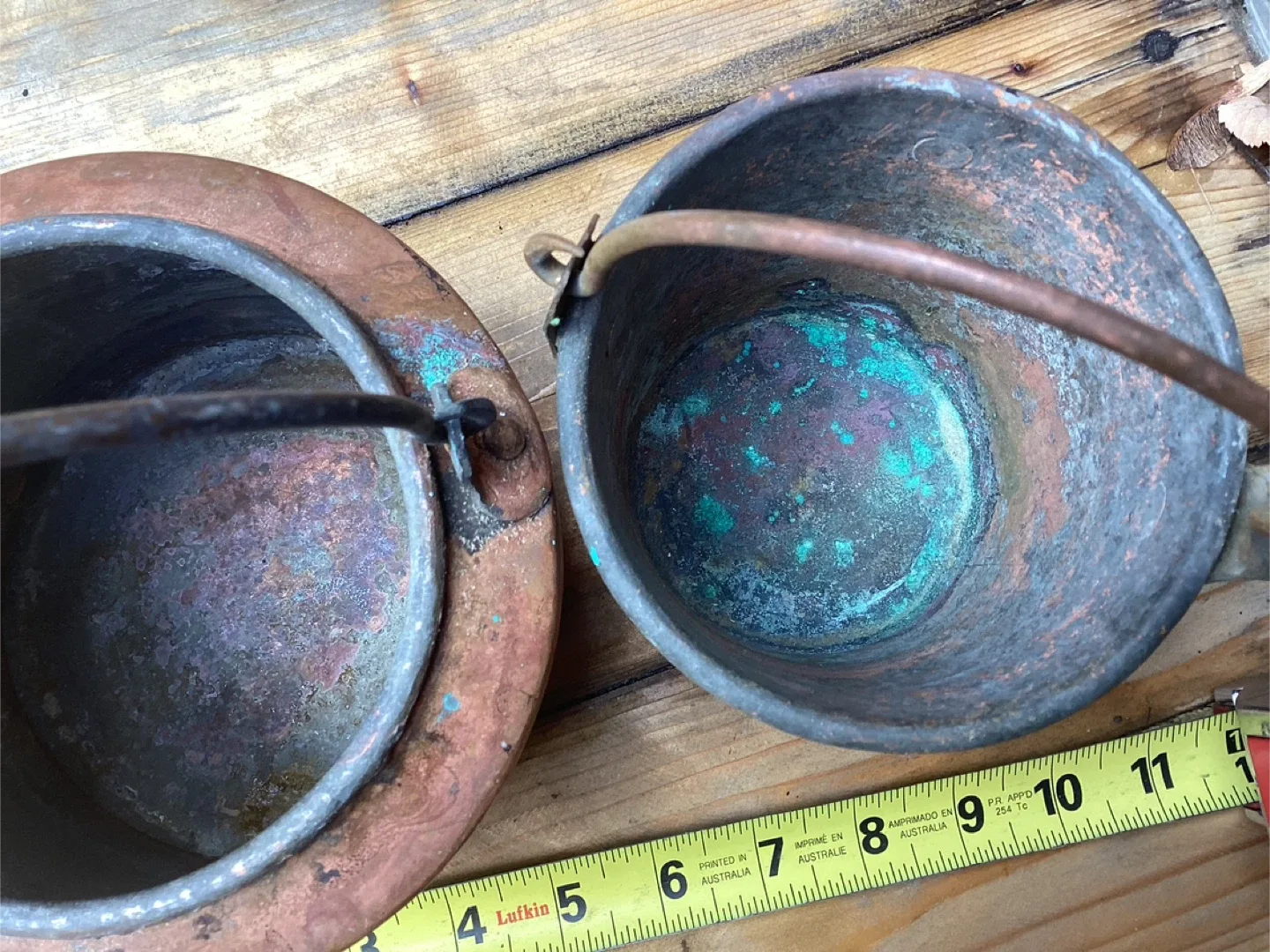 2 Very Rare Antique Solid Copper Glue Pot & Companion Bain-Marie image indicator(5)