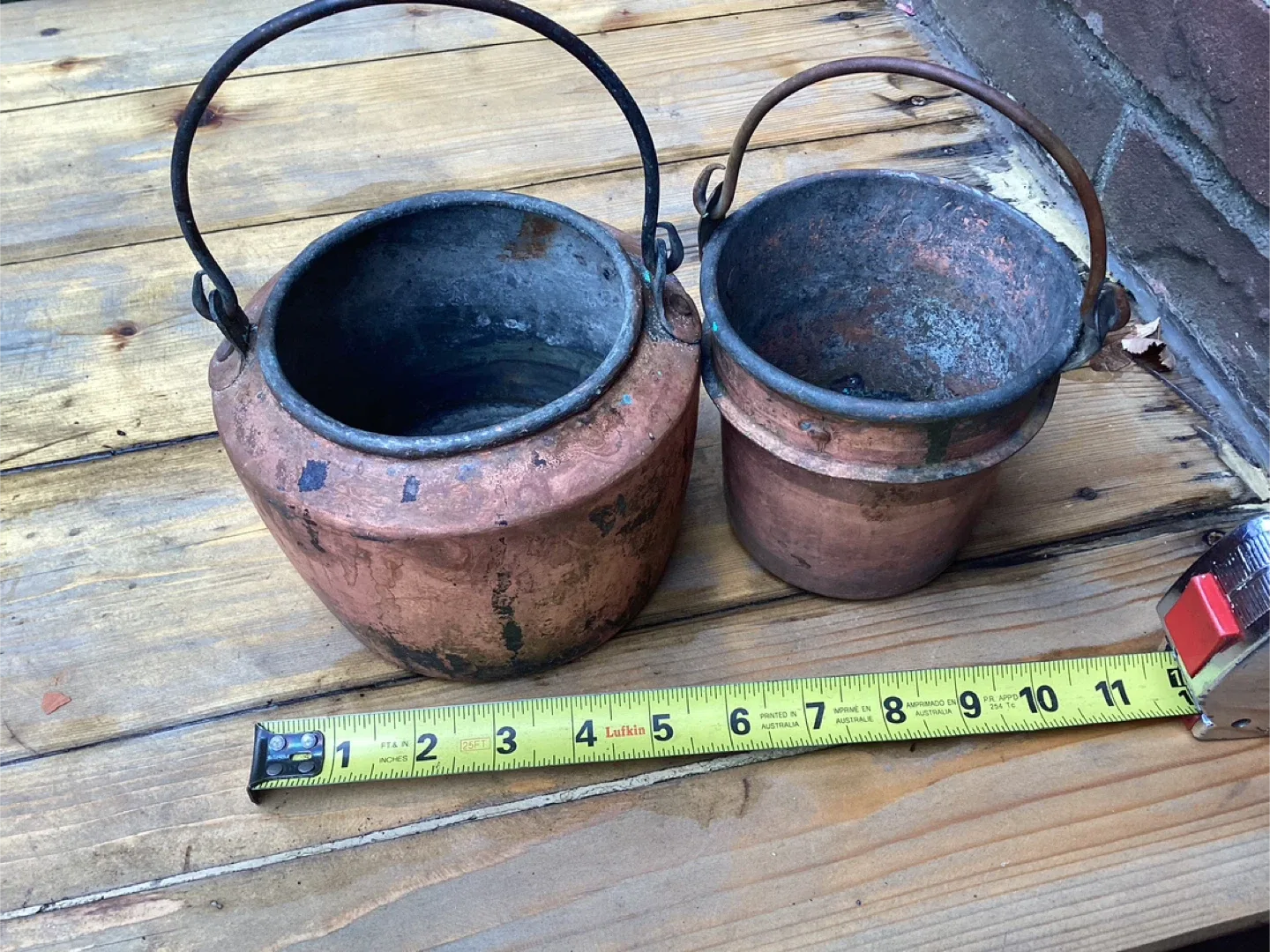 2 Very Rare Antique Solid Copper Glue Pot & Companion Bain-Marie
