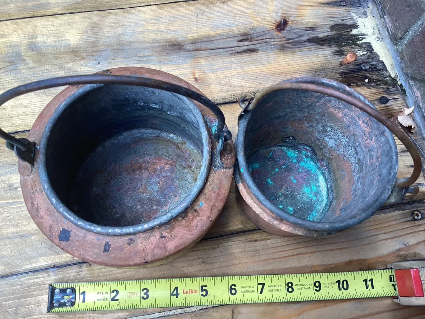 2 Very Rare Antique Solid Copper Glue Pot & Companion Bain-Marie image indicator(4)