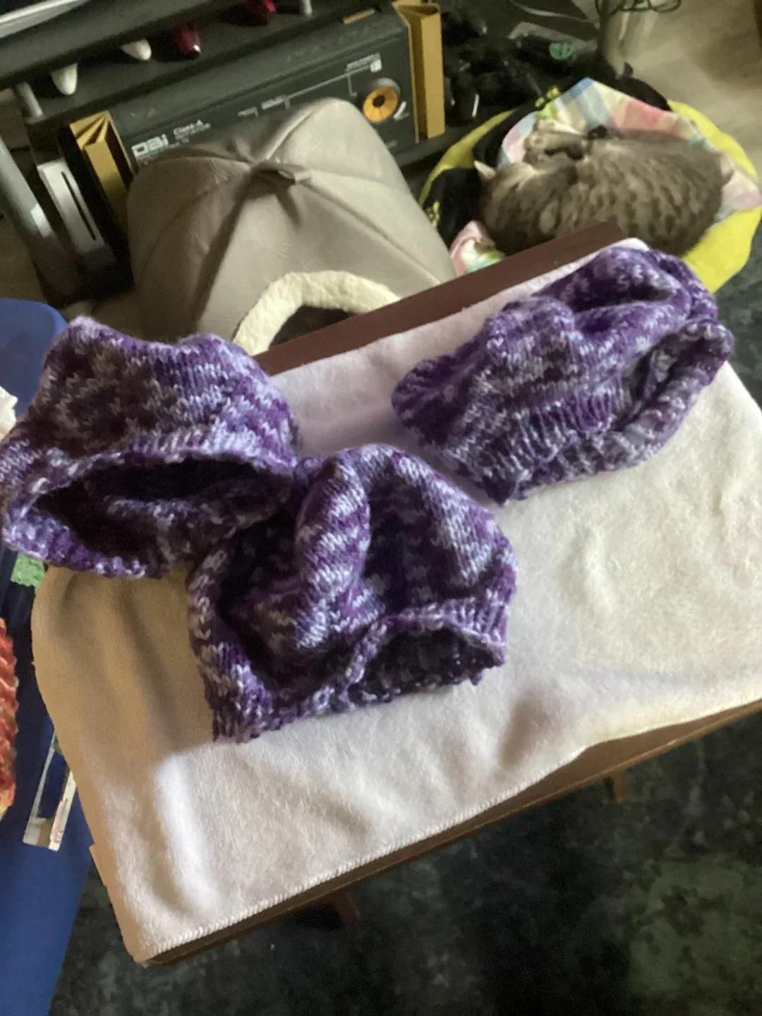 Handmade Purple & White Knitted Hats (3)
