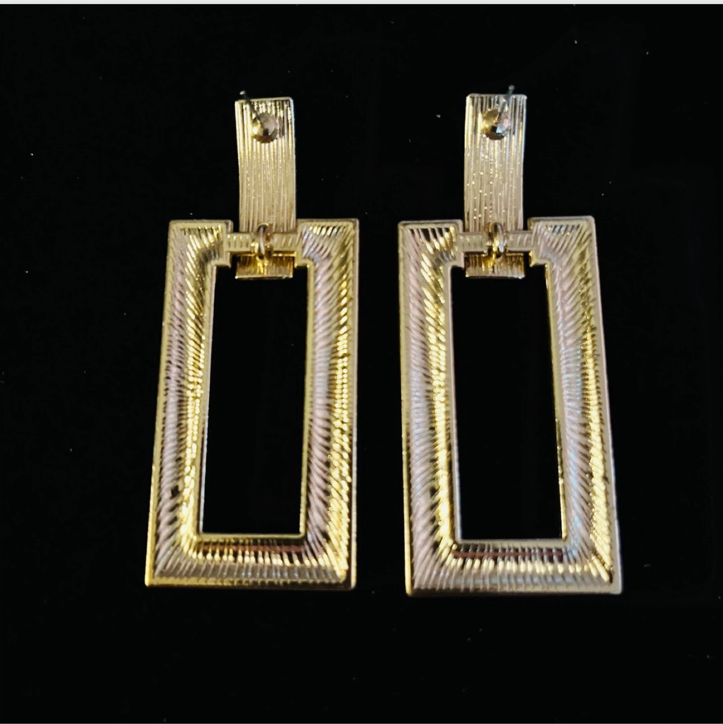 Gold Tone Pearl Rectangular Pierced Earrings 2 3/4” - photo 3