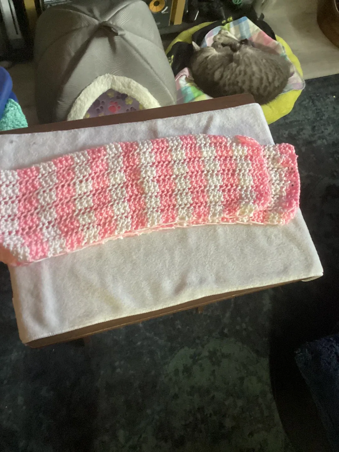Handmade Pink & White Knitted Scarf