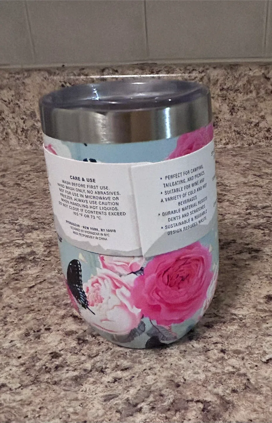 🌸NEW HydraGear Floral Stainless Steel Wine Tumbler – 14oz image indicator(3)