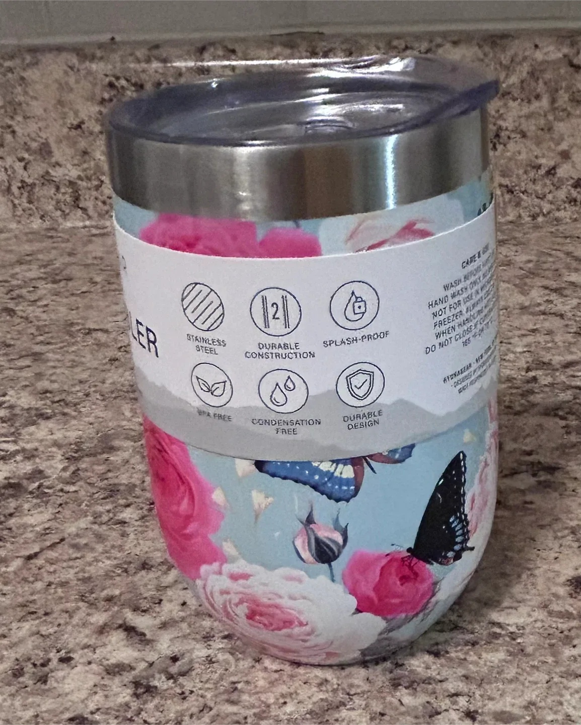🌸NEW HydraGear Floral Stainless Steel Wine Tumbler – 14oz image indicator(2)