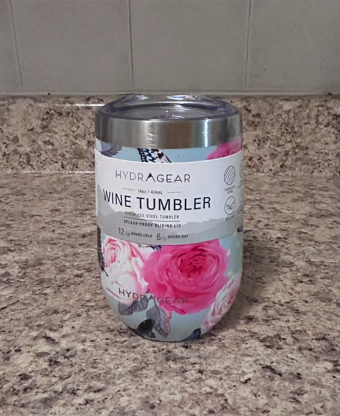 🌸NEW HydraGear Floral Stainless Steel Wine Tumbler – 14oz