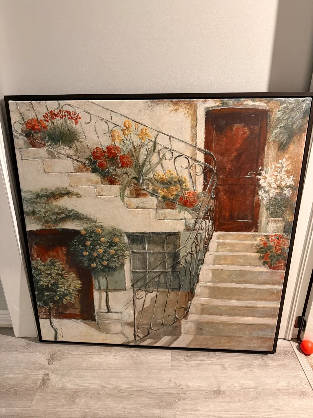 Framed Painting - Staircase with Flowers