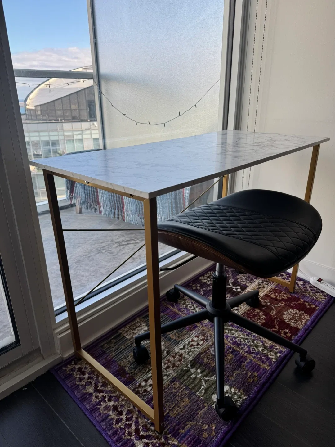 40” White Marble & Gold Desk – Compact Home Office/Study Table image indicator(8)