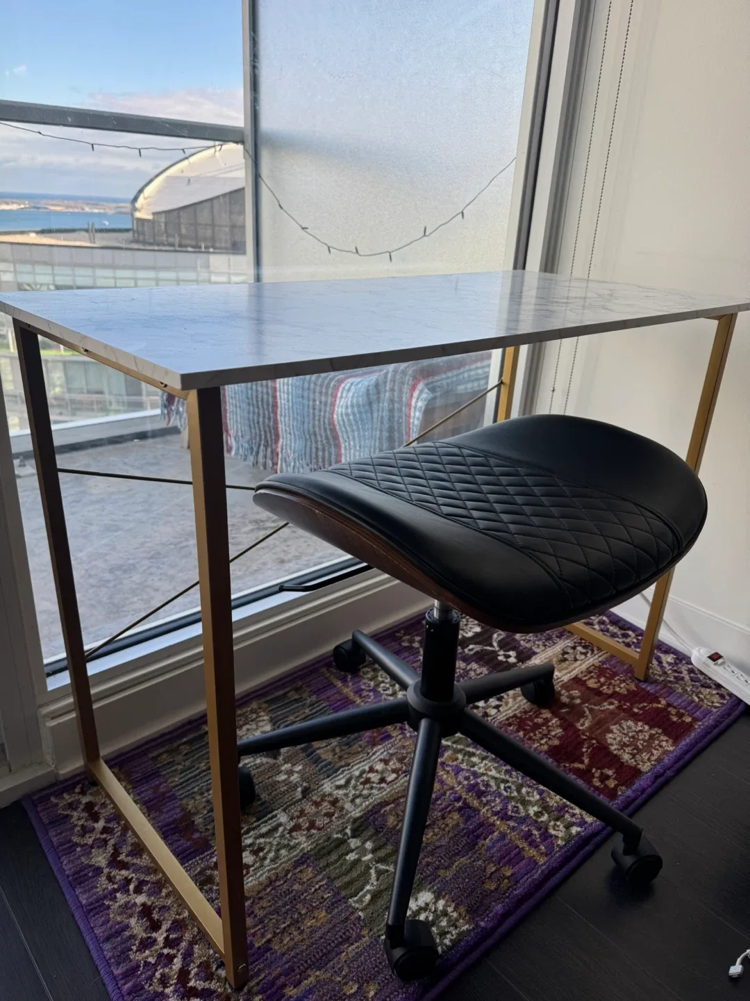 40” White Marble & Gold Desk – Compact Home Office/Study Table image indicator(3)