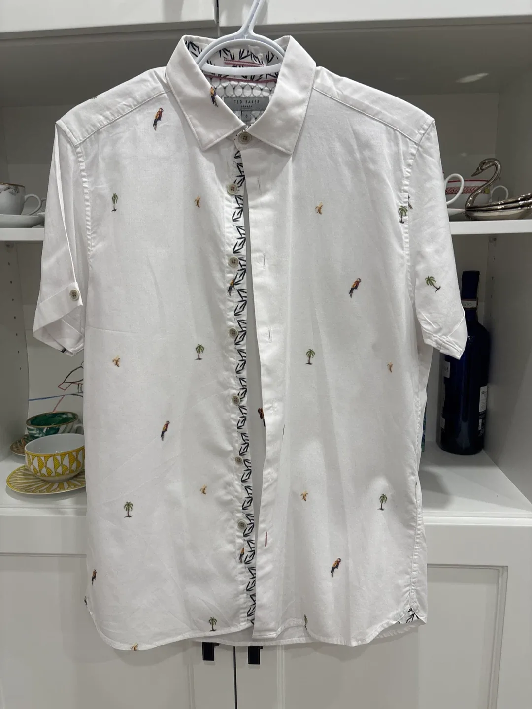 Ted Baker London White Parrot Print Shirt - Size 3