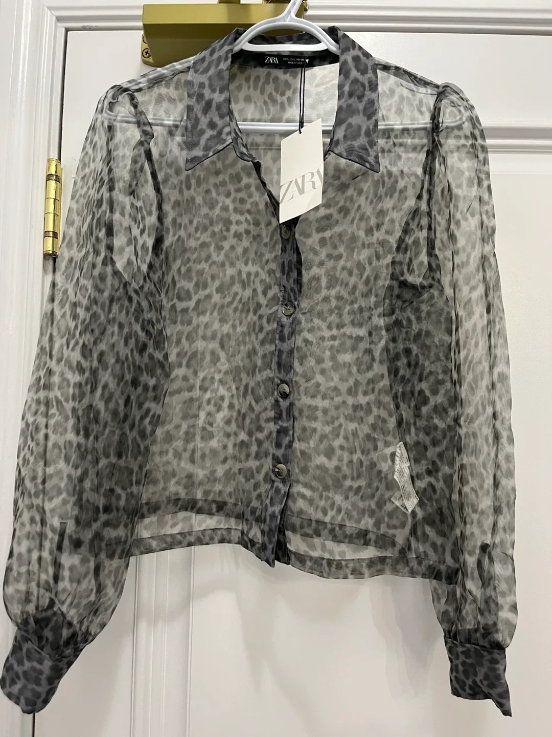 Zara Leopard Print Sheer Blouse - Size L - New with Tags