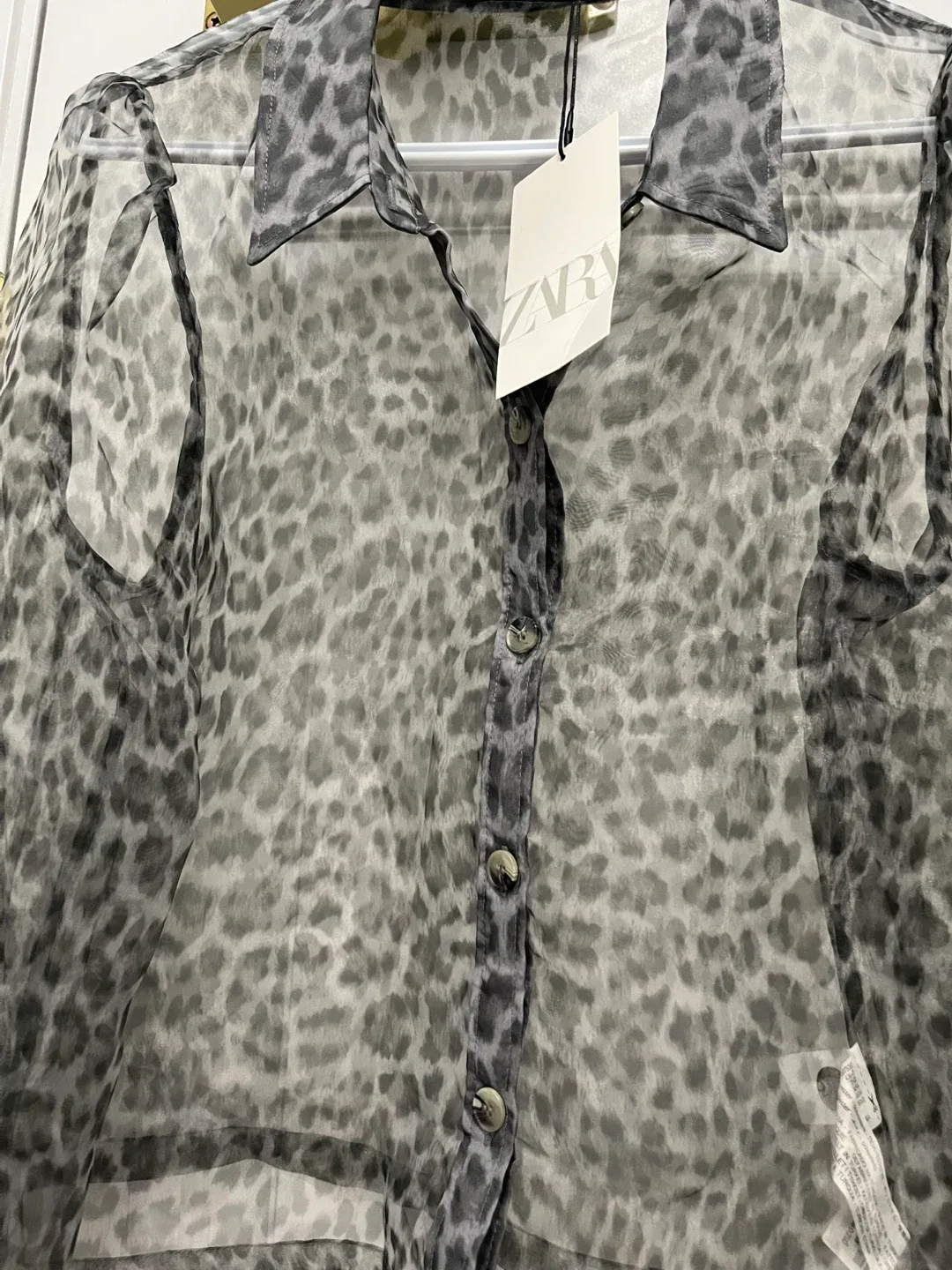 Zara Leopard Print Sheer Blouse - Size L - New with Tags image indicator(2)