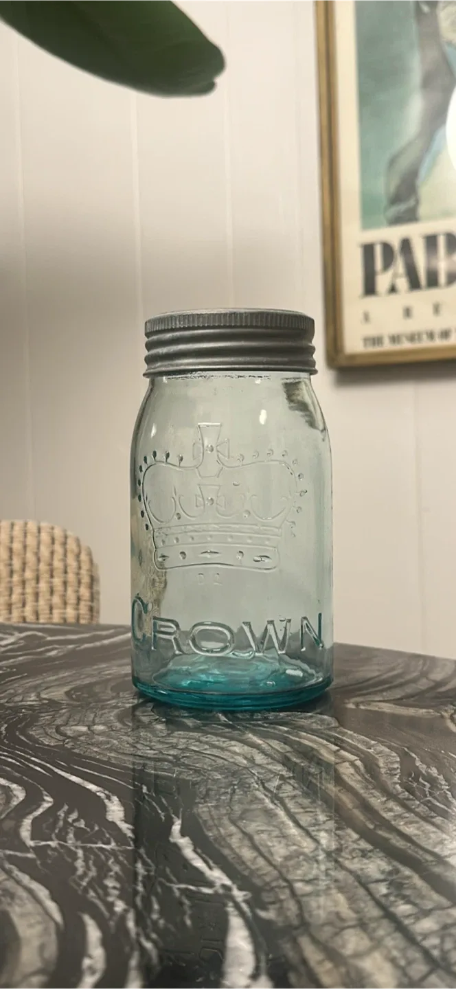 Vintage Crown Mason Jar - Blue