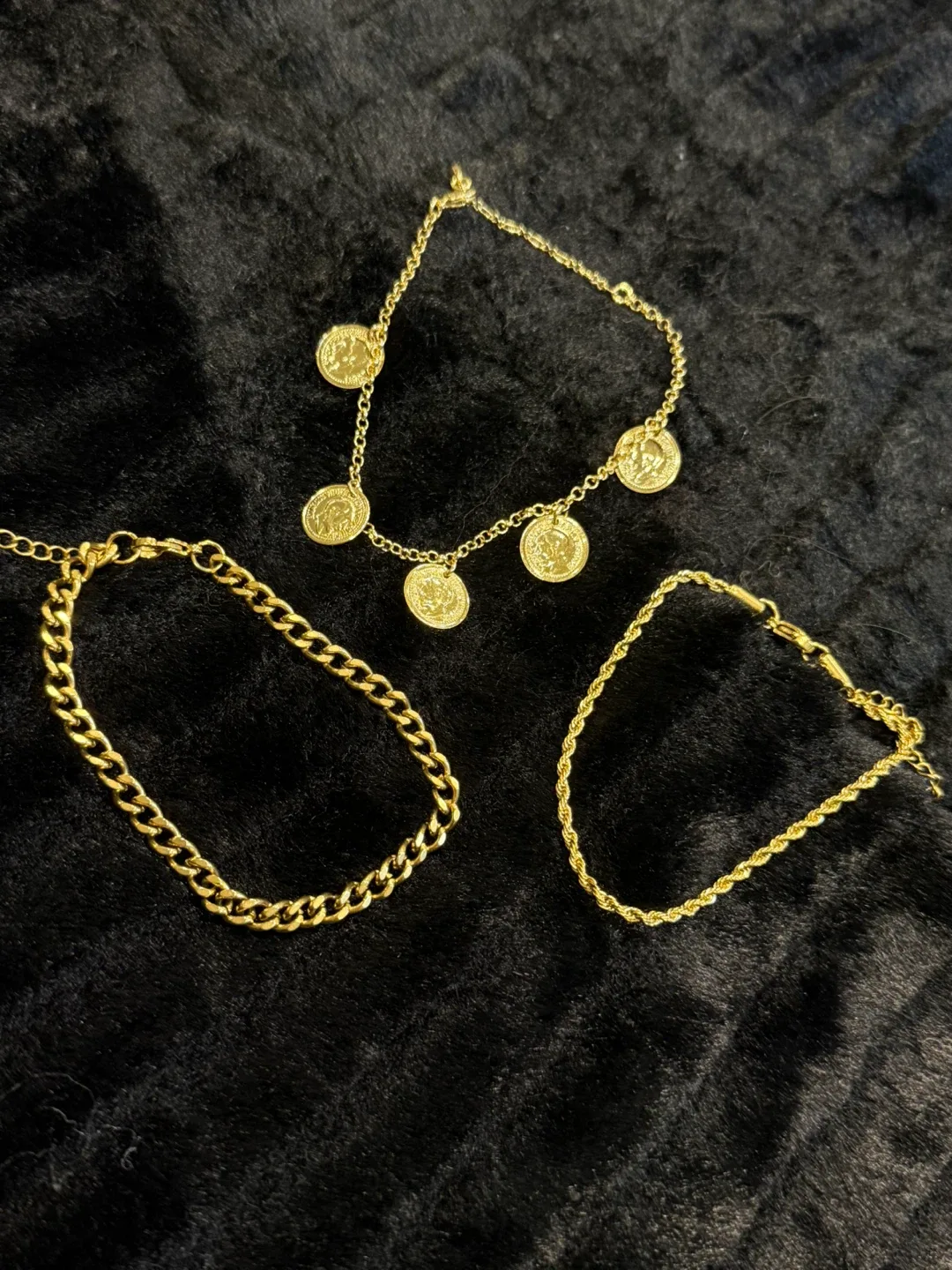 Gold Tone Coin and Chain bracelets set of 3