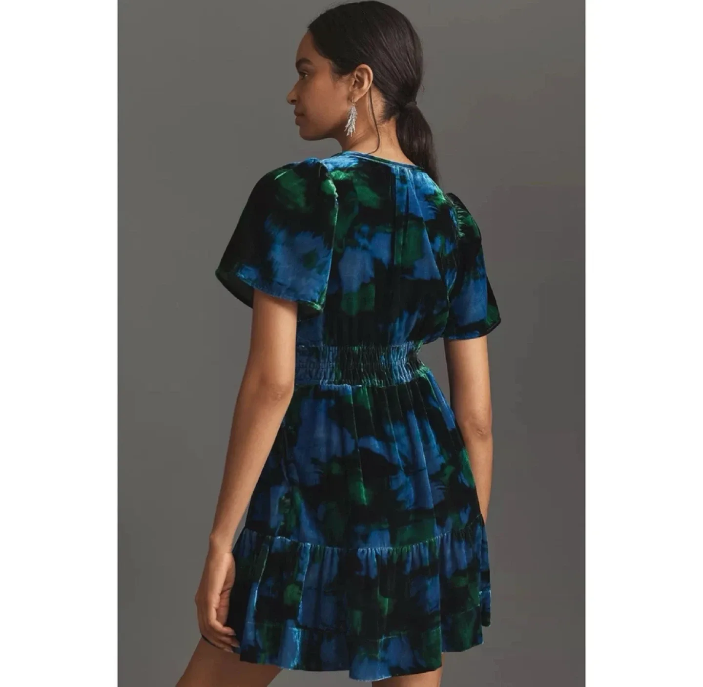 Anthropologie Somerset Mini Dress Velvet Blue Pockets BNWT ~ XS image indicator(3)