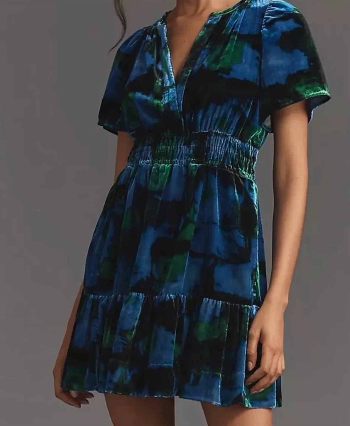 Anthropologie Somerset Mini Dress Velvet Blue Pockets BNWT ~ XS image indicator(2)