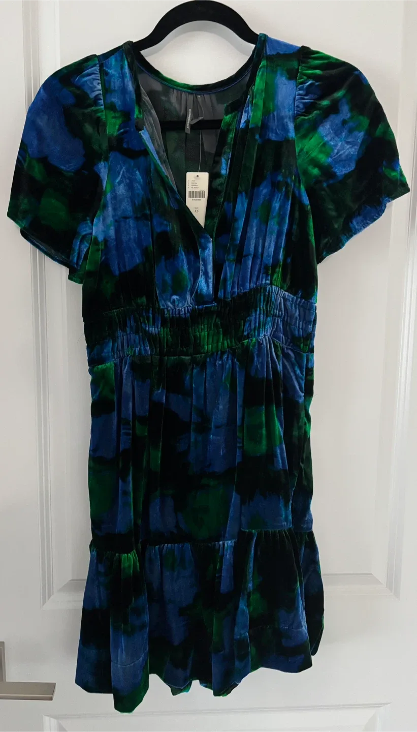 Anthropologie Somerset Mini Dress Velvet Blue Pockets BNWT ~ XS image indicator(8)