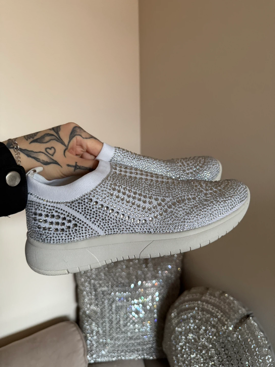 Carin White Jeweled Slip-On Sneakers - Size 7 - photo 2