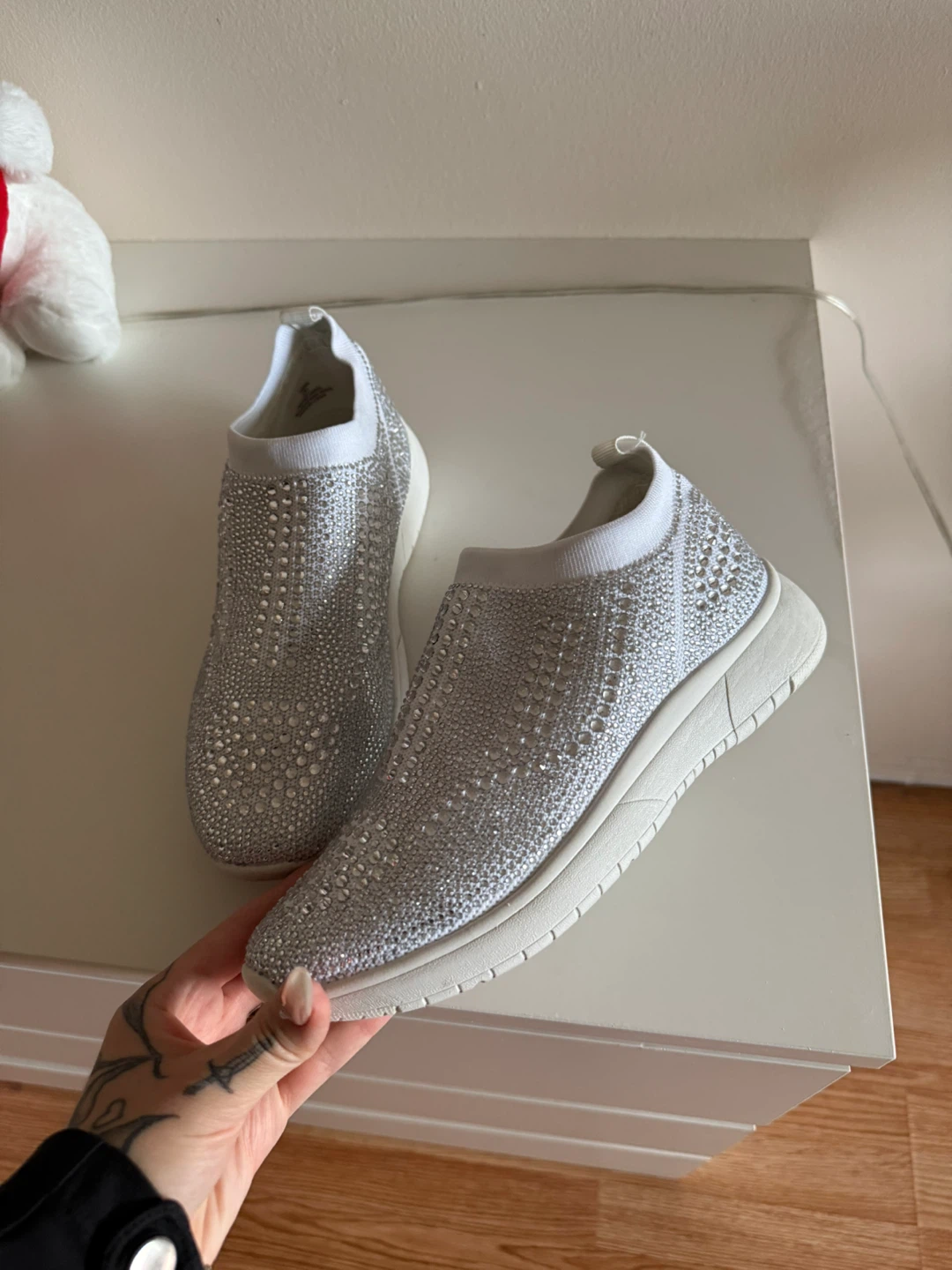 Carin White Jeweled Slip-On Sneakers - Size 7 - photo 3