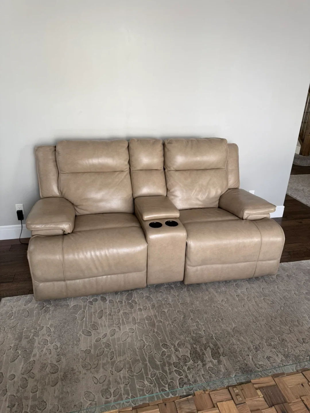 Beige Leather Power Reclining Sofa image indicator(5)