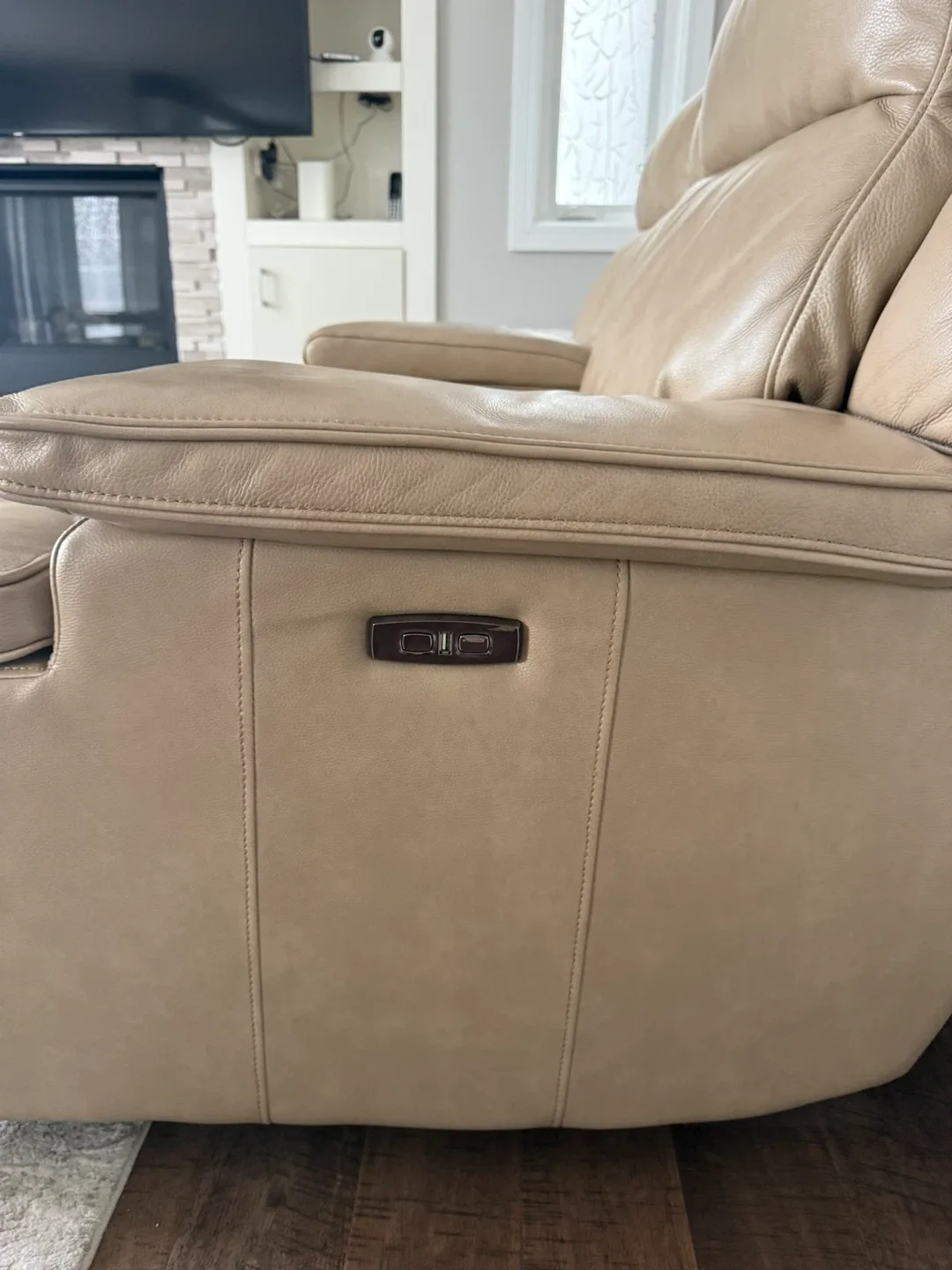 Beige Leather Power Reclining Sofa image indicator(4)