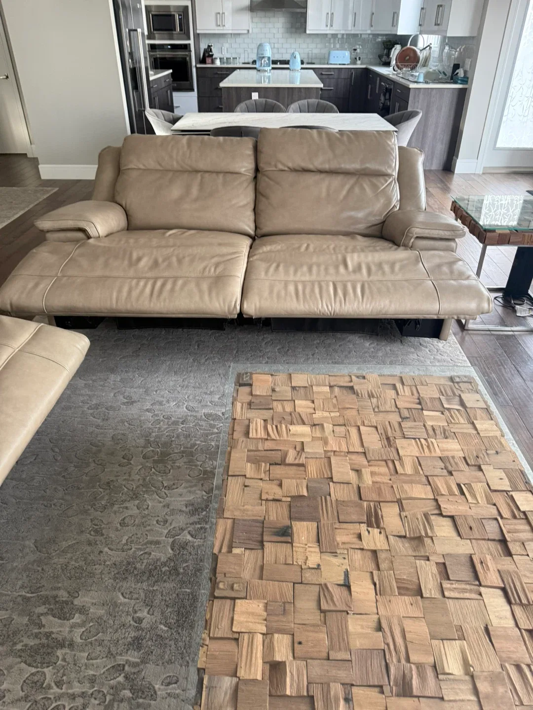 Beige Leather Power Reclining Sofa