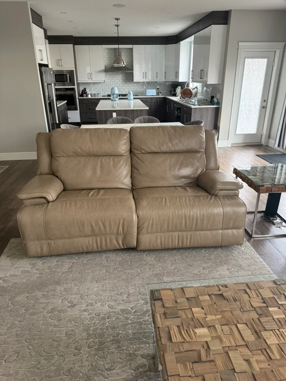 Beige Leather Power Reclining Sofa image indicator(6)