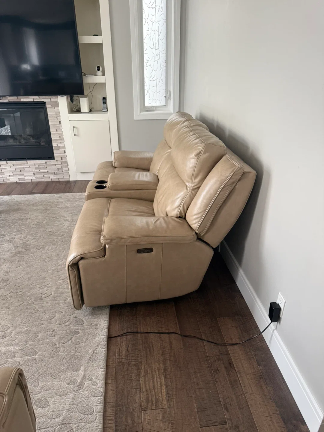 Beige Leather Power Reclining Sofa image indicator(7)