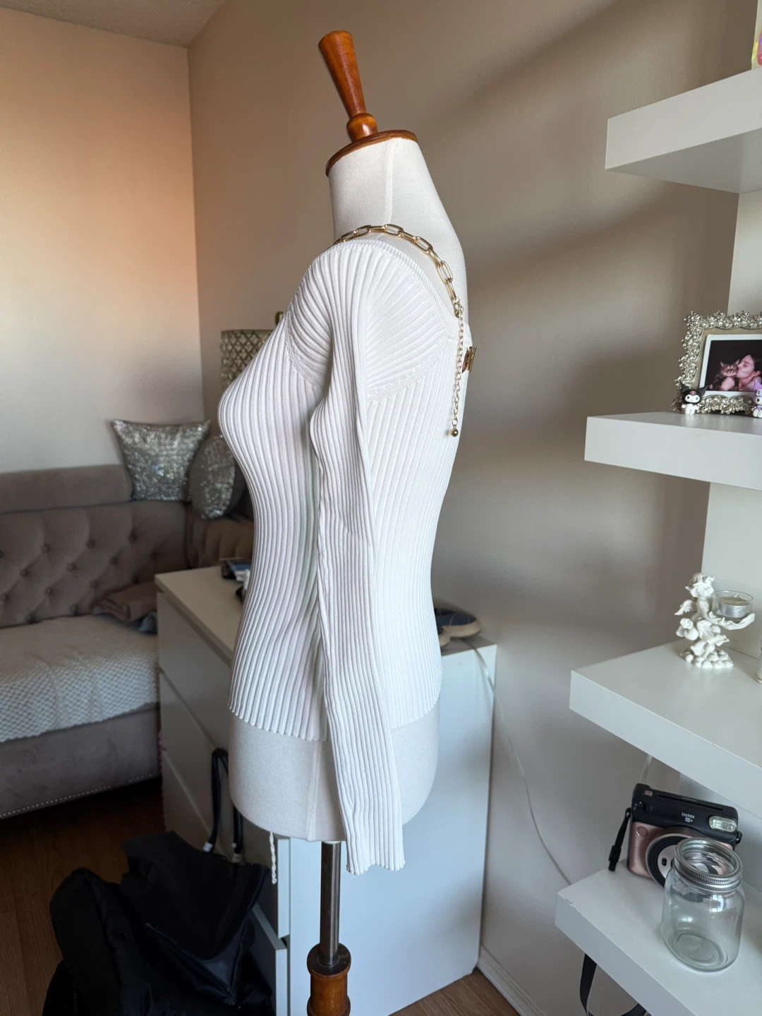 Moon River White Ribbed Knit Top - Size S - photo 4