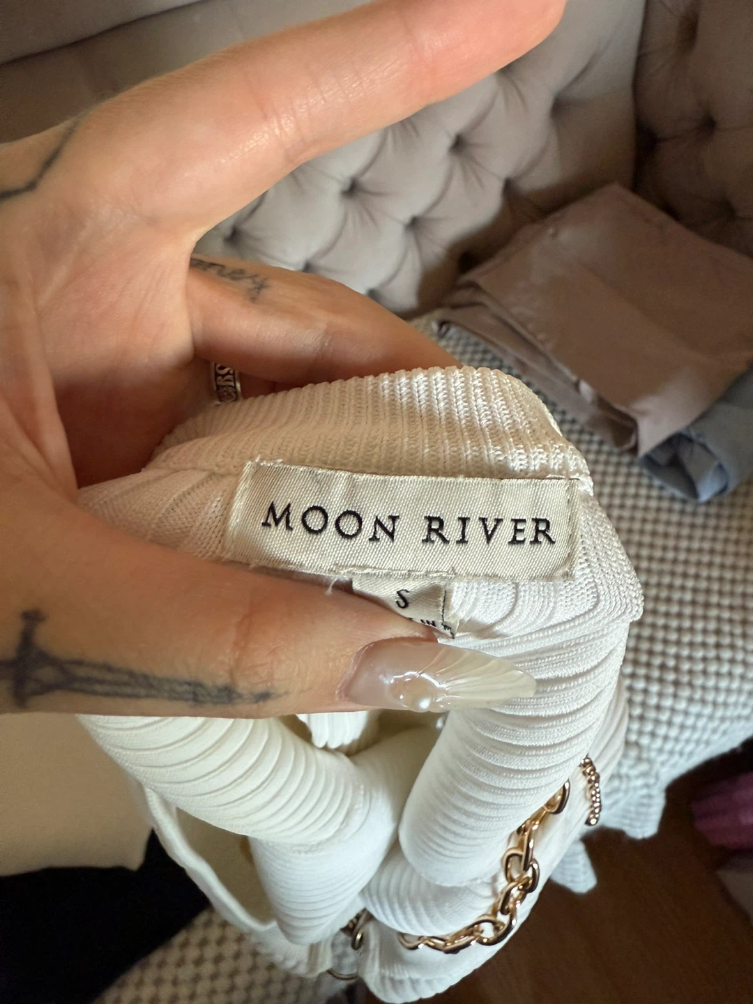 Moon River White Ribbed Knit Top - Size S - photo 3