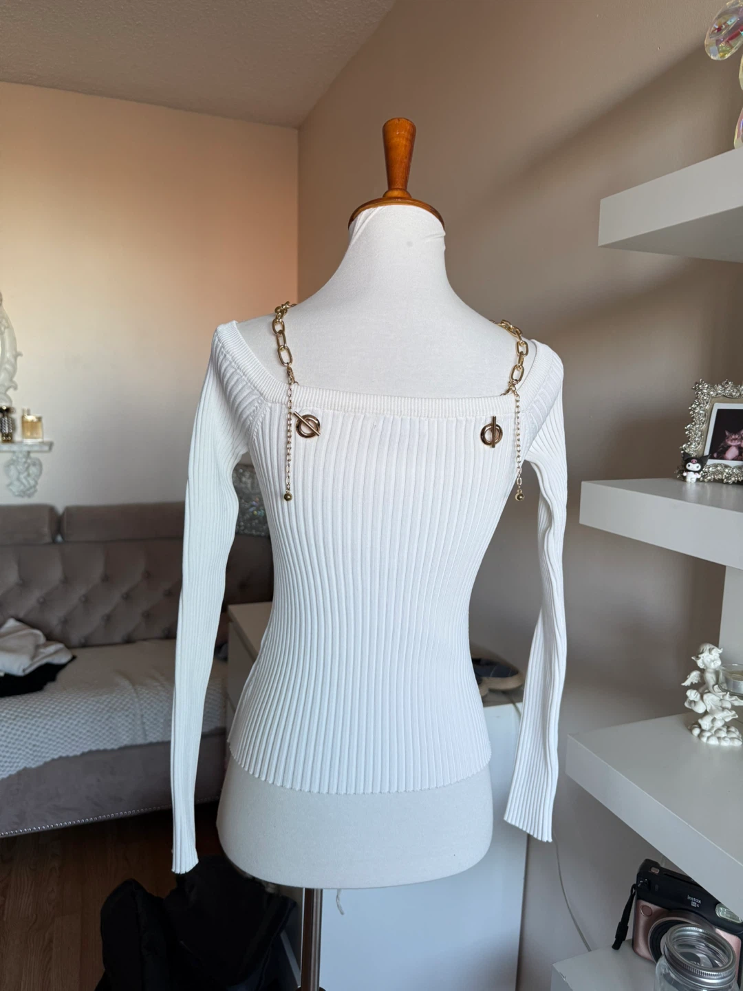 Moon River White Ribbed Knit Top - Size S - photo 2