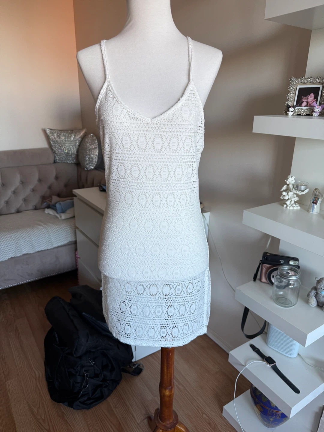 White Crochet Mini Dress