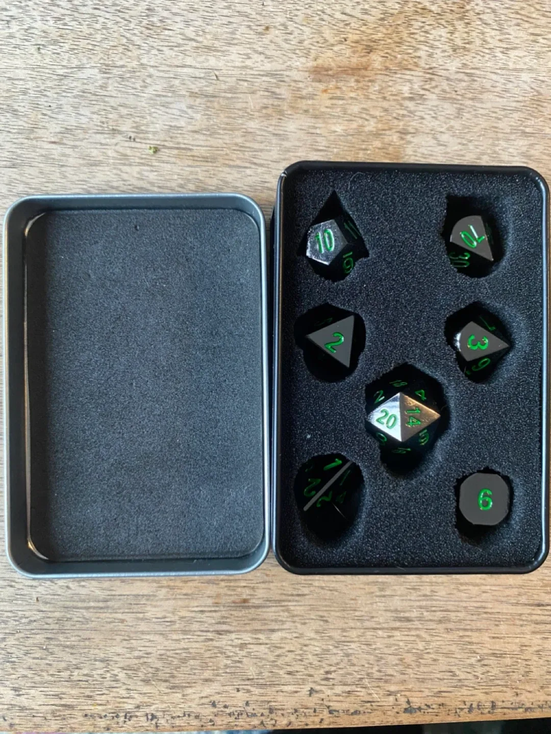 D&D Dice Set - Solid Black Metal with Green Numbers image indicator(6)